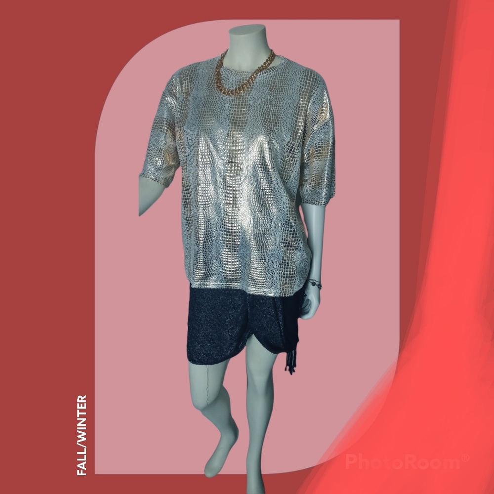 Woman Gold & White Blouse L Round neck.